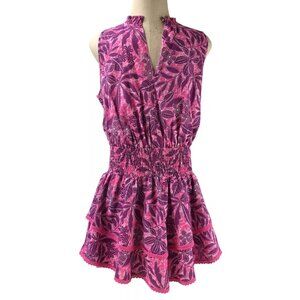 AQUA Linen/Cotton Elastic Waist Ruffled Dress, Size S